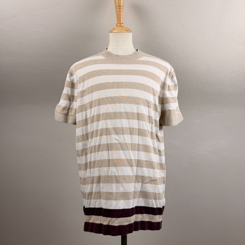 Massimo Dutti Striped Tee Brown Beige Size: S